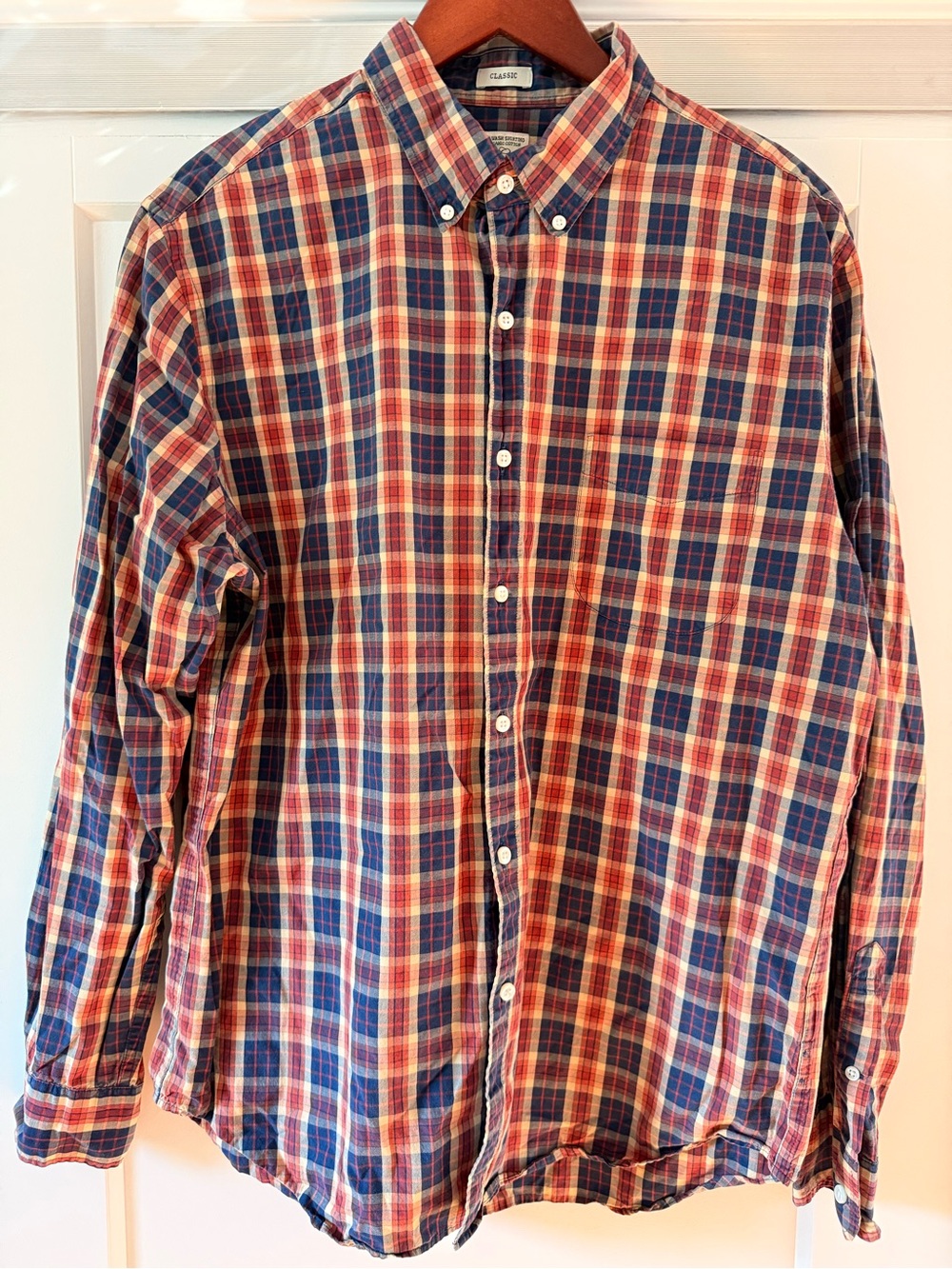 J. Crew Men's Plaid Button-Down Shirt in Red, Blue and Cream